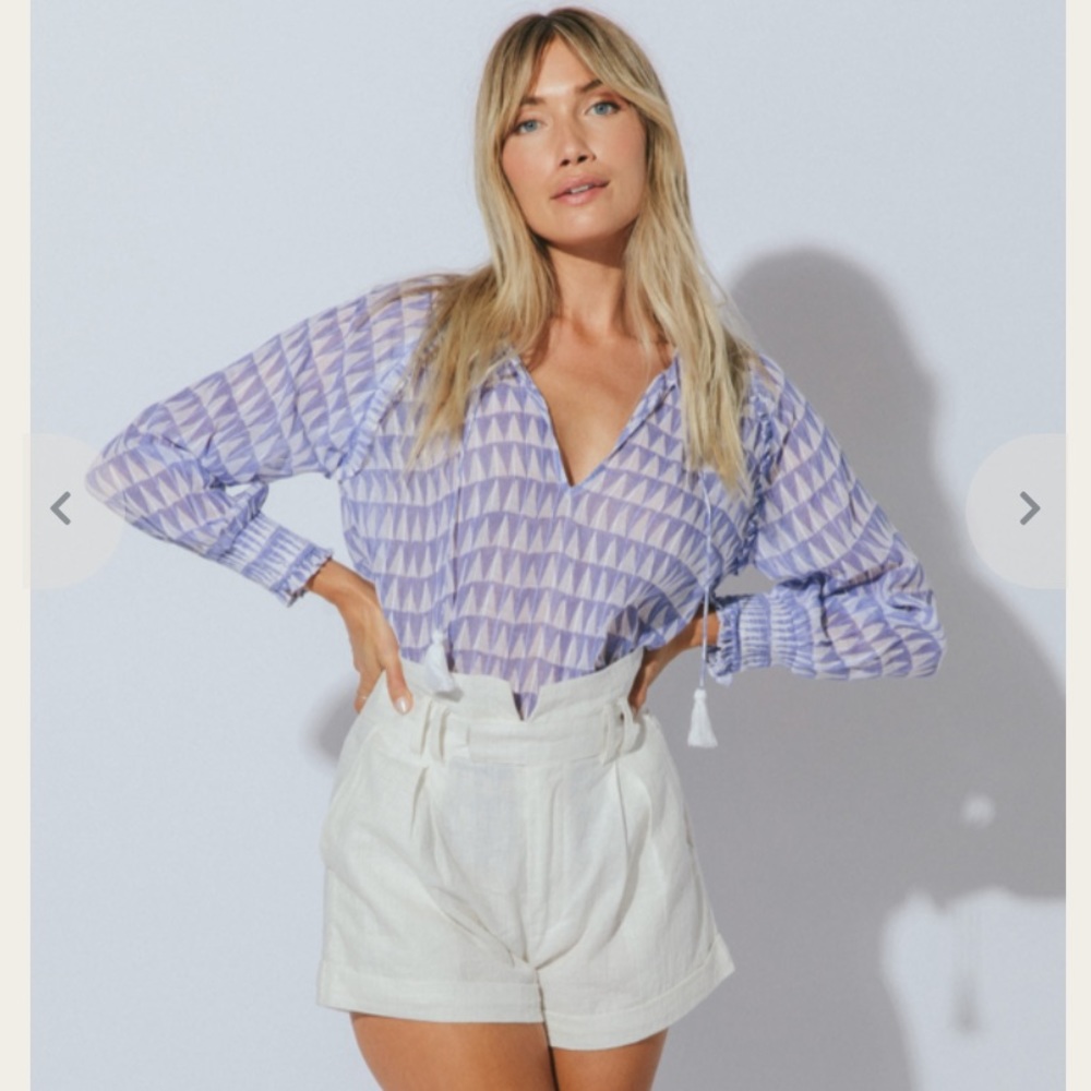 Cleobella Purple & White Organic Cotton Triangles V Neck Top